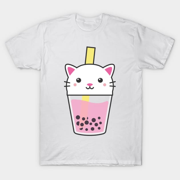 Cute Kawaii Bubble Tea Boba Milk Cat Lover Gift Idea T-Shirt by amitsurti